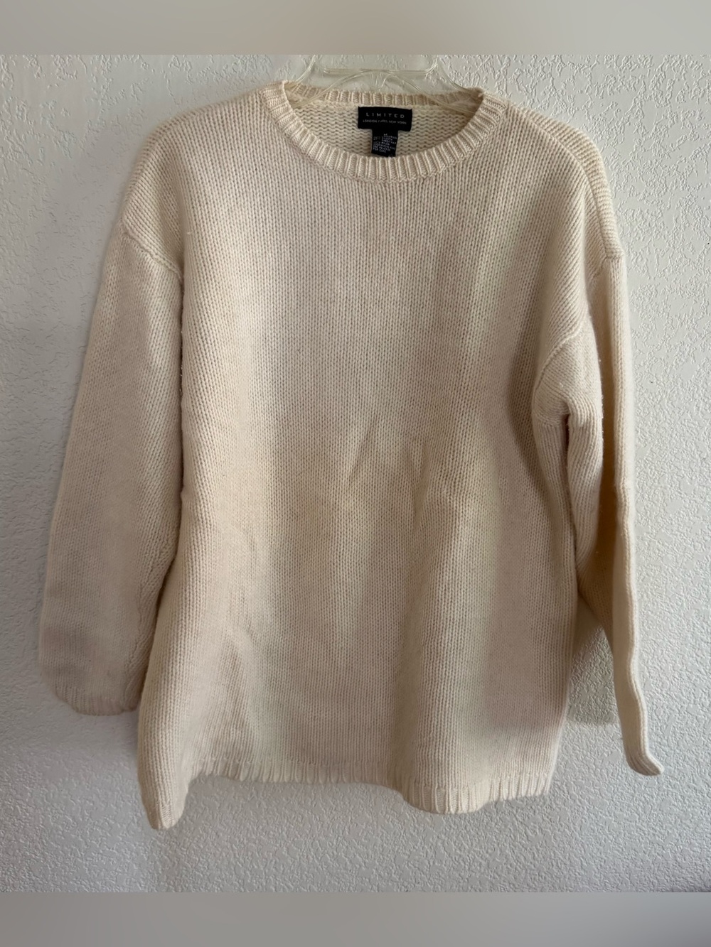 VTG 90s Limited Cream Lambswool Angora Crewneck Sweater Old Money Minimalist M